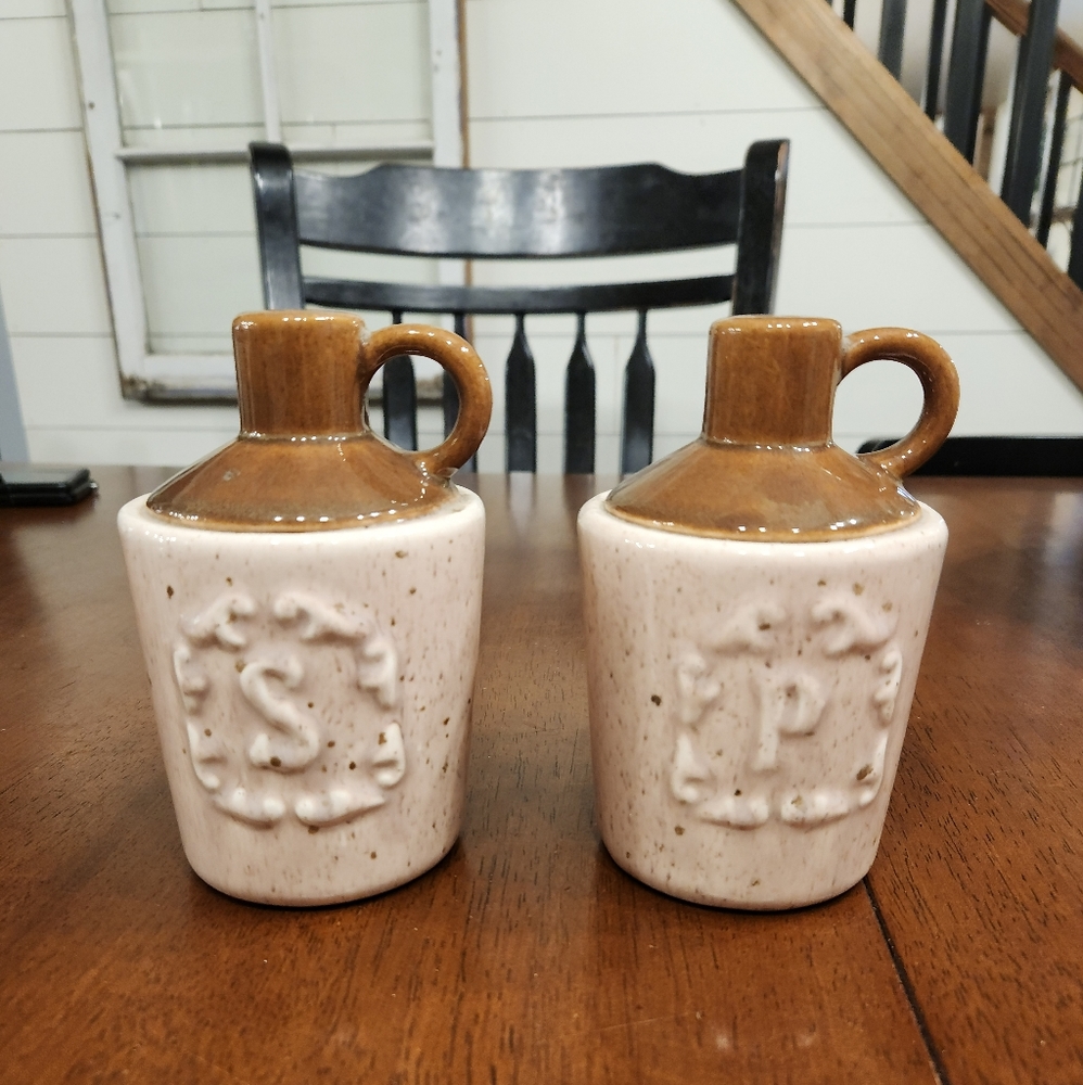 Vintage Crock jug salt and pepper shakers